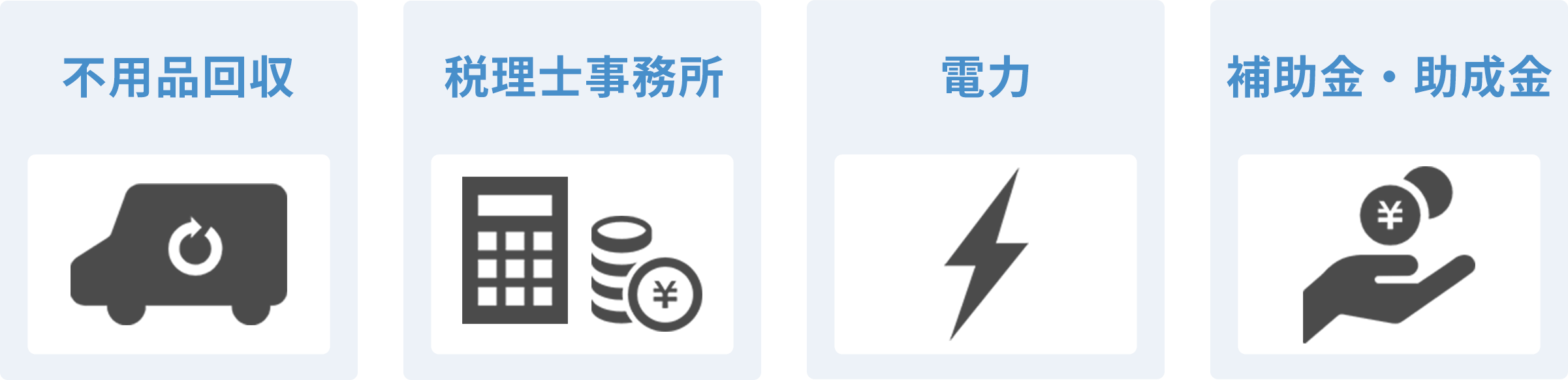 不用品回収、税理士事務所、電力、補助金・助成金