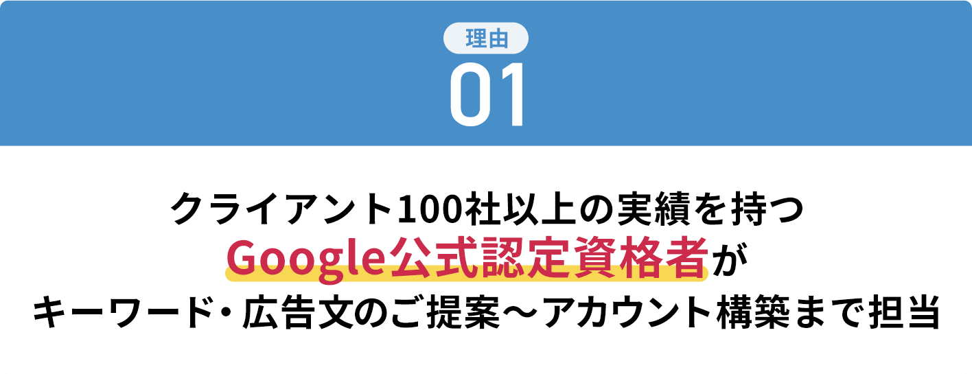 クライアント100社以上の実績を持つGoogle公式認定資格者がキーワード・広告文のご提案〜アカウント構築まで担当